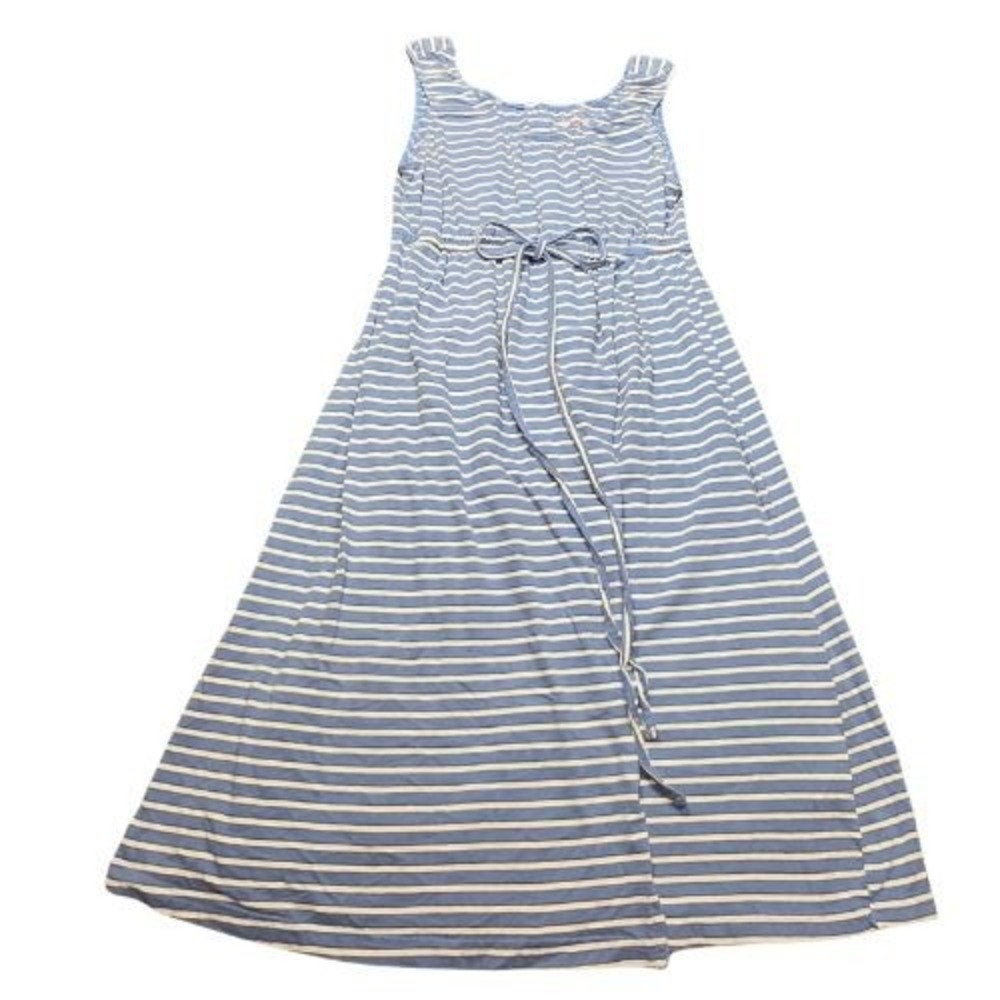 Baby Be Mine Maternity Nursing Blue White Striped Sleeveless Dress 100% Cotton